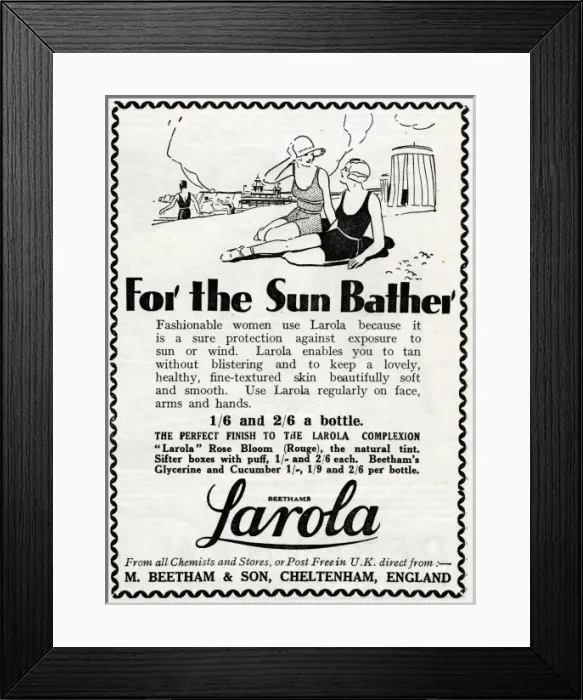Framed Print : Advert for Beetham Larola skin care protection 1931 Framed Print : Advert for Beetham Larola skin care protection 1931