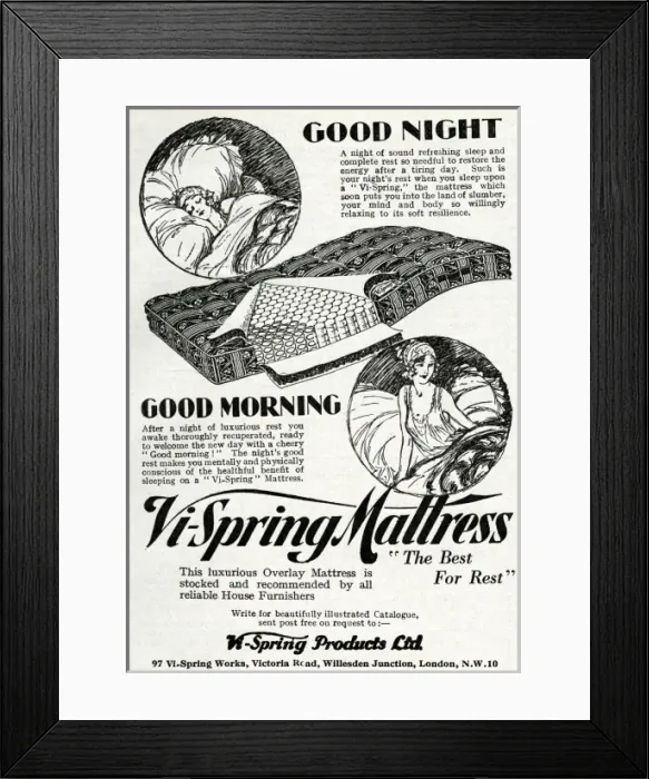 Framed Print : Advert for Vi-spring Mattress 1931 Framed Print : Advert for Vi-spring Mattress 1931
