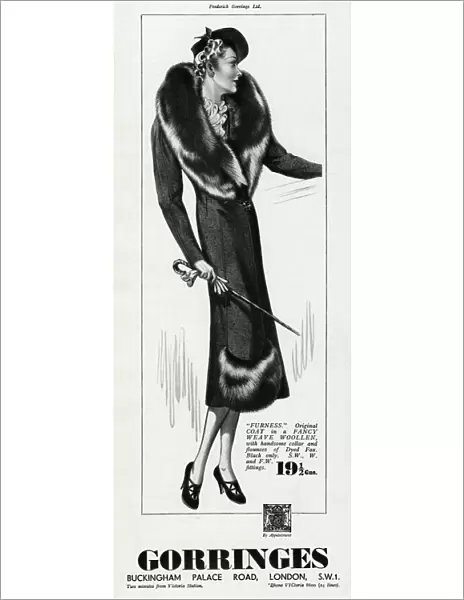 Advert for Gorringes womens dyed fox collar coat 1937