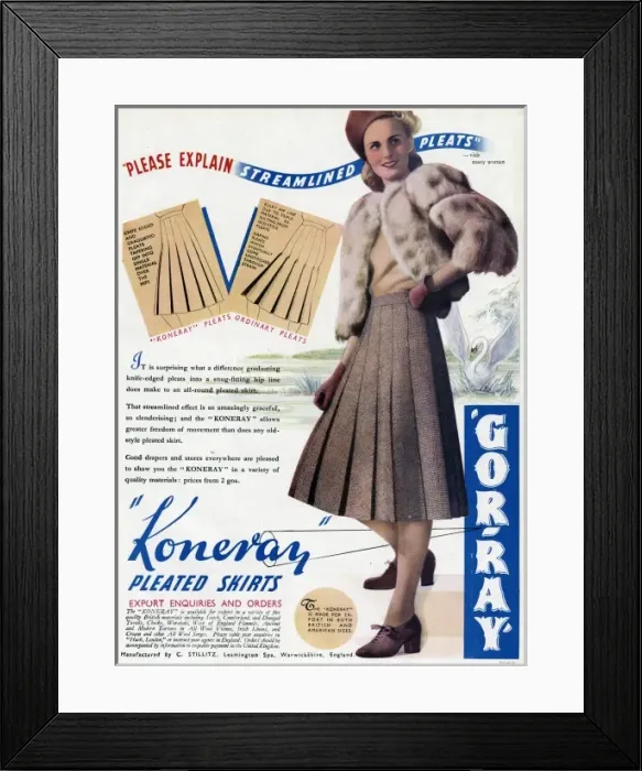 Framed Print : Advert for Gor-ray Koneray pleated skirts 1941 Framed Print : Advert for Gor-ray Koneray pleated skirts 1941