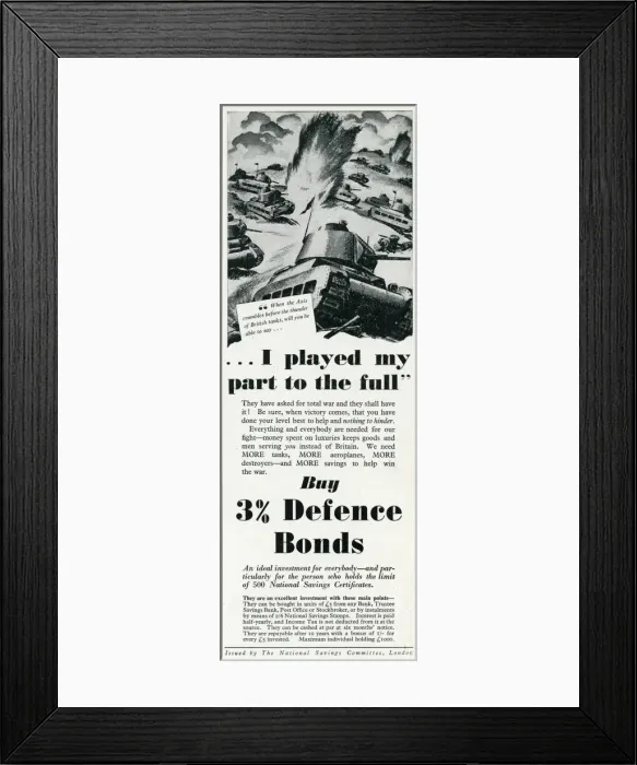 Framed Print : Advert for buying Defence Bonds in WW2 1941 Framed Print : Advert for buying Defence Bonds in WW2 1941