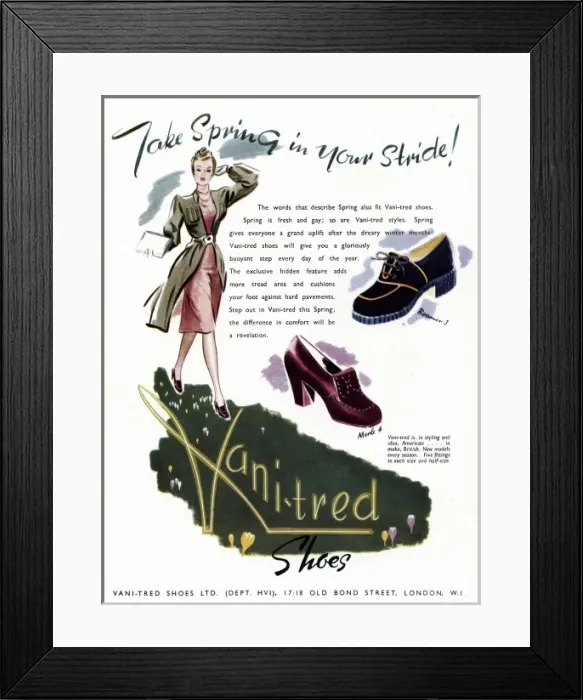 Framed Print : Advert for Vani-Tred shoes 1942 Framed Print : Advert for Vani-Tred shoes 1942