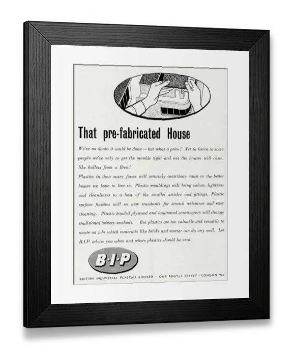 Framed Print : Advert for British Industrial Plastic Limited 1943 Framed Print : Advert for British Industrial Plastic Limited 1943
