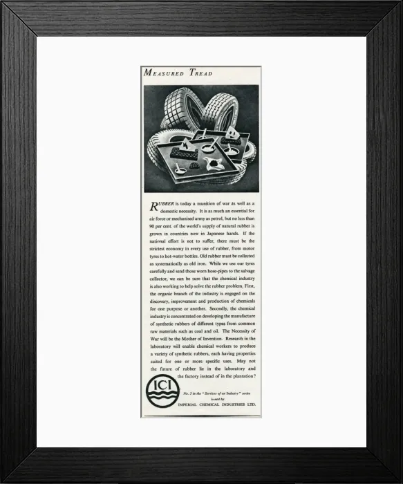 Framed Print : Advert for Imperial Chemical Industries; shortage of rubber Framed Print : Advert for Imperial Chemical Industries; shortage of rubber