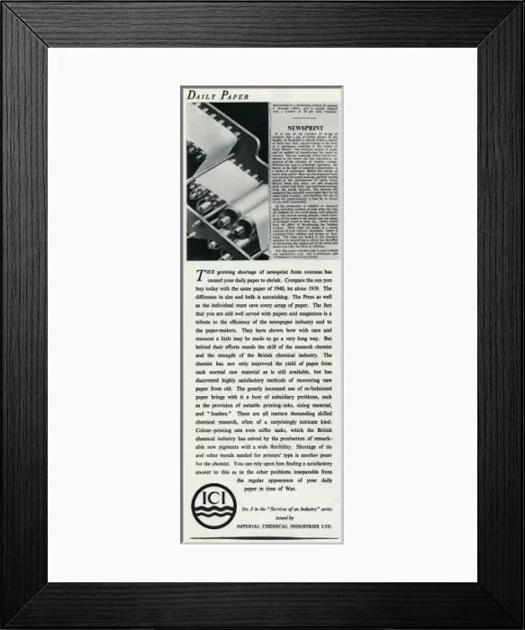 Framed Print : Advert for Imperial Chemical Industries; shortage of paper Framed Print : Advert for Imperial Chemical Industries; shortage of paper