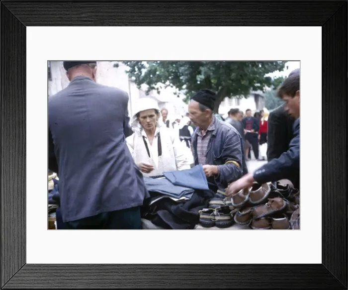 Framed Print : Shoe stall in street market, Yugoslavia Framed Print : Shoe stall in street market, Yugoslavia