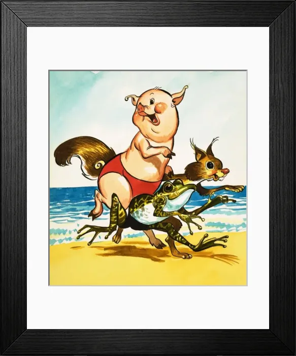 Framed Print : Pig, frog and squirrel on the beach Framed Print : Pig, frog and squirrel on the beach