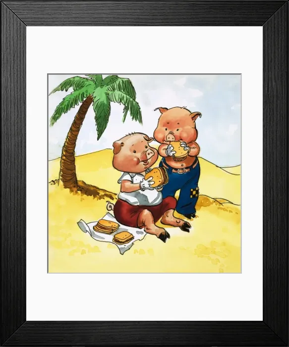 Framed Print : Pigs picnic on a desert island Framed Print : Pigs picnic on a desert island