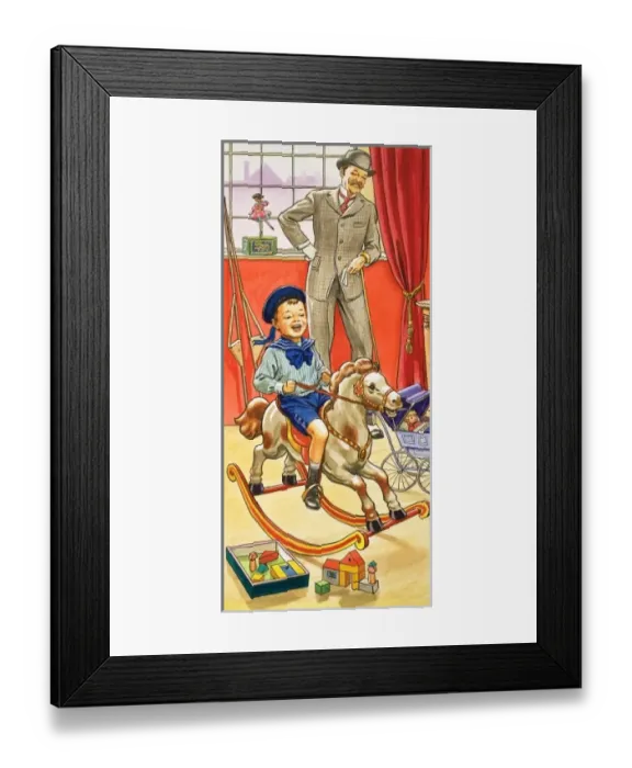 Framed Print : Boy riding a rocking horse Framed Print : Boy riding a rocking horse