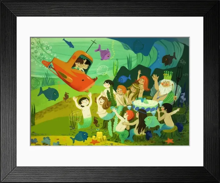Framed Print : Modern fairy tale: submarine and mermaids Framed Print : Modern fairy tale: submarine and mermaids