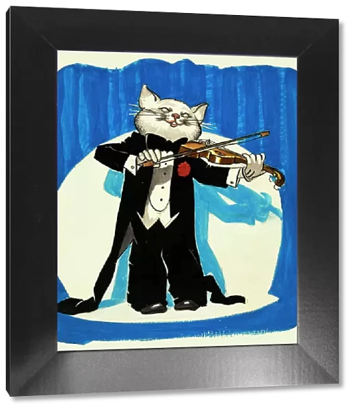 Cat in tuxedo playing a violin