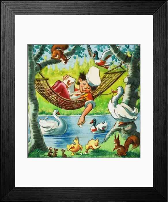 Framed Print : Feeding ducks from a hammock Framed Print : Feeding ducks from a hammock