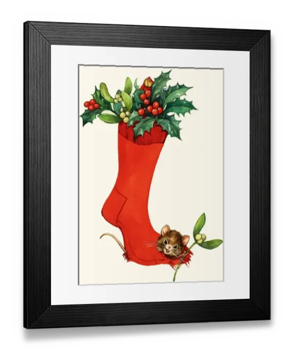 Framed Print : Mouse in a Christmas sock Framed Print : Mouse in a Christmas sock