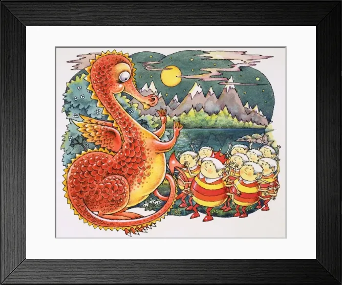 Framed Print : Dragon approached by alien creatures Framed Print : Dragon approached by alien creatures