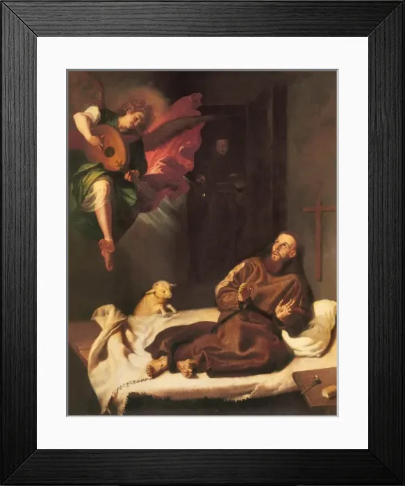 Framed Print : Saint Francis Comforted by an Angel Musician Framed Print : Saint Francis Comforted by an Angel Musician