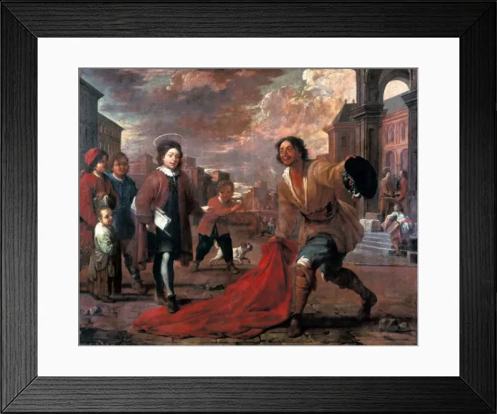 Framed Print : A Madman Lays Down his Cape for the Infant Saint Francis Framed Print : A Madman Lays Down his Cape for the Infant Saint Francis