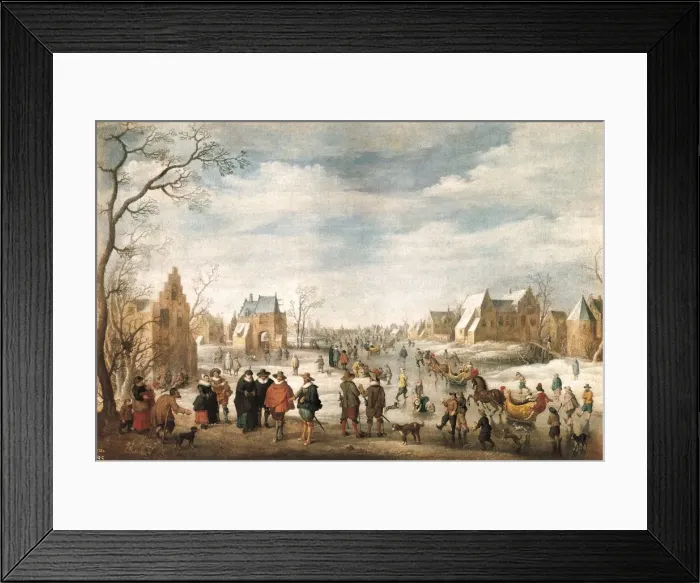 Framed Print : Winter landscape with Skaters Framed Print : Winter landscape with Skaters