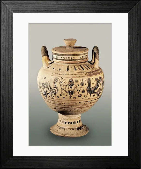 Framed Print : Pyxis. Corinthian Style. Black-Figured Framed Print : Pyxis. Corinthian Style. Black-Figured