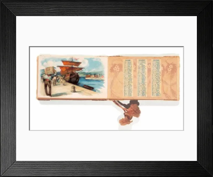 Framed Print : Pocket calendar from 1910, present of a chocolates trade nam Framed Print : Pocket calendar from 1910, present of a chocolates trade nam