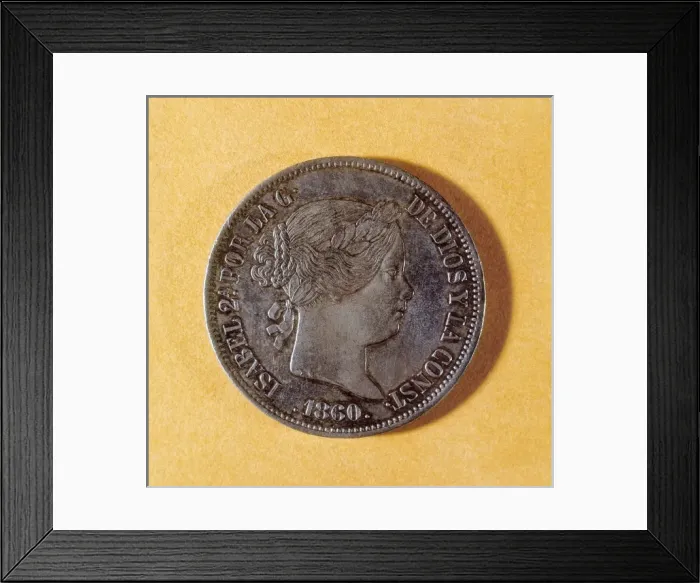Framed Print : 20 reales coin with the effigy of Isabella II of Spain (1860 Framed Print : 20 reales coin with the effigy of Isabella II of Spain (1860