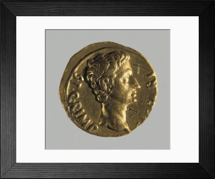 Framed Print : Aureus with Augustus effigy (1st c Framed Print : Aureus with Augustus effigy (1st c