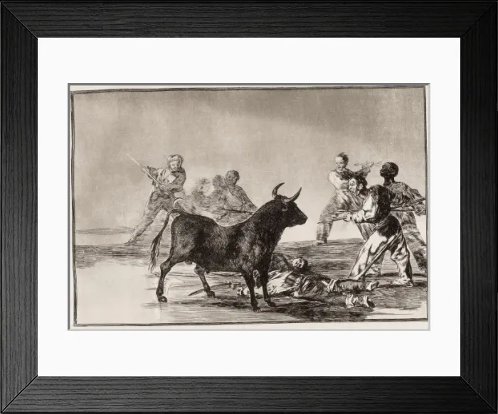 Framed Print : The rabble hamstring the bull with lances, sickles, banderil Framed Print : The rabble hamstring the bull with lances, sickles, banderil