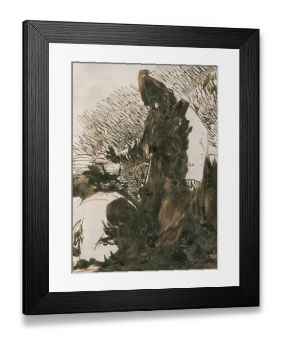 Framed Print : Personajes prostern ndose ante un monje Framed Print : Personajes prostern ndose ante un monje