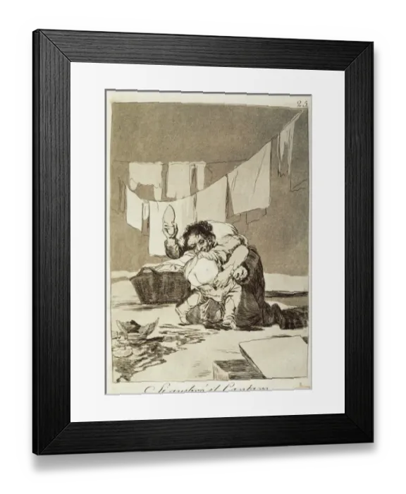 Framed Print : Yes, he broke the pot. Plate 25 of Los Caprichos Framed Print : Yes, he broke the pot. Plate 25 of Los Caprichos