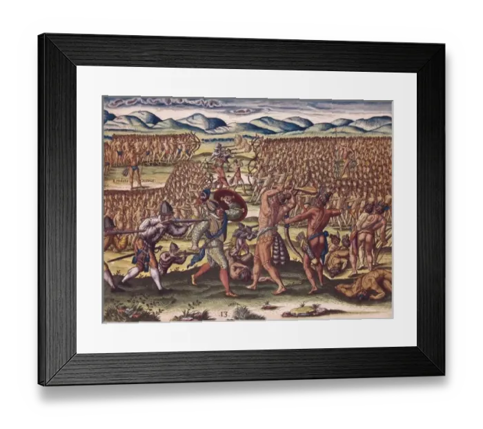 Framed Print : Indian chief Outina, helped by French forces Framed Print : Indian chief Outina, helped by French forces