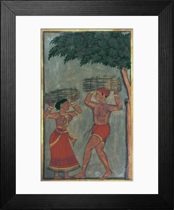 Framed Print : Farmers carrying straw-bales. Hindu art. Miniature Framed Print : Farmers carrying straw-bales. Hindu art. Miniature