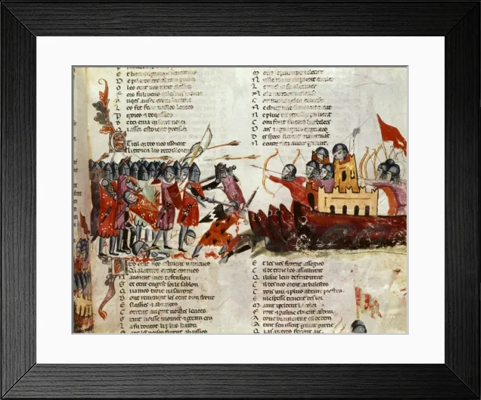Framed Print : Crusades. Disembark of crusaders. Miniature Painting Framed Print : Crusades. Disembark of crusaders. Miniature Painting