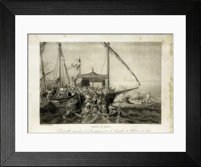 Framed Print : Crusades. Naval battle of Embro (1346) in which