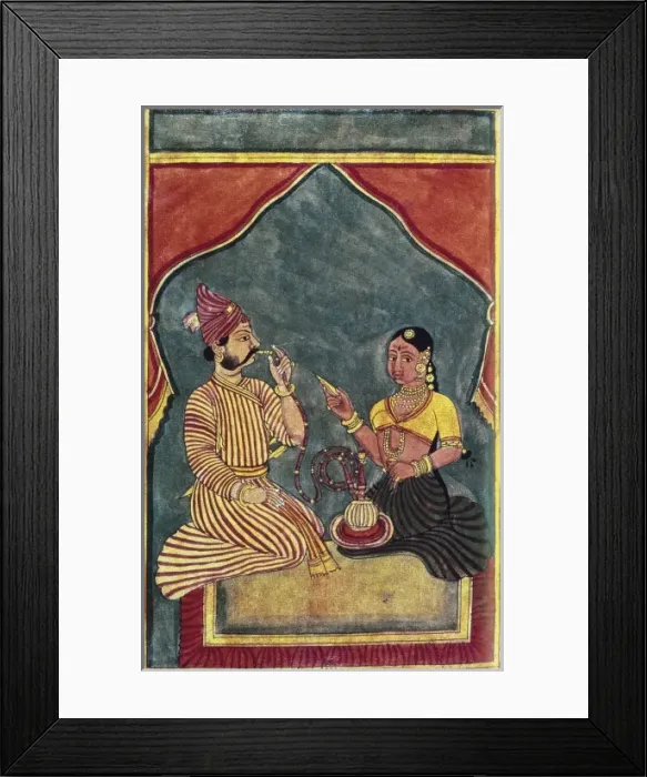 Framed Print : Opium smokers. Indian Art. 18th century. Miniature Framed Print : Opium smokers. Indian Art. 18th century. Miniature