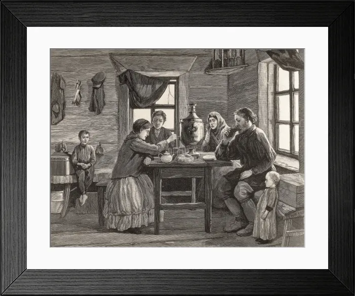Framed Print : Russia (19th c. ). Family breakfast in a house Framed Print : Russia (19th c. ). Family breakfast in a house