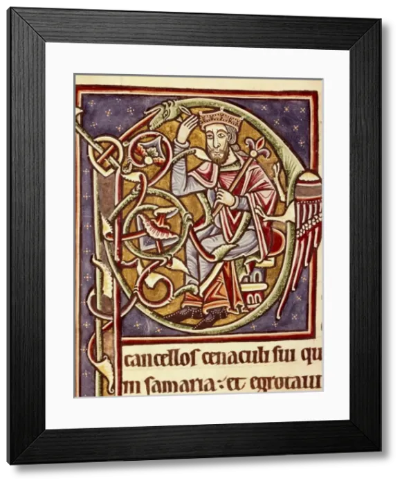 Framed Print : Portuguese Bible. Initial with representation Framed Print : Portuguese Bible. Initial with representation