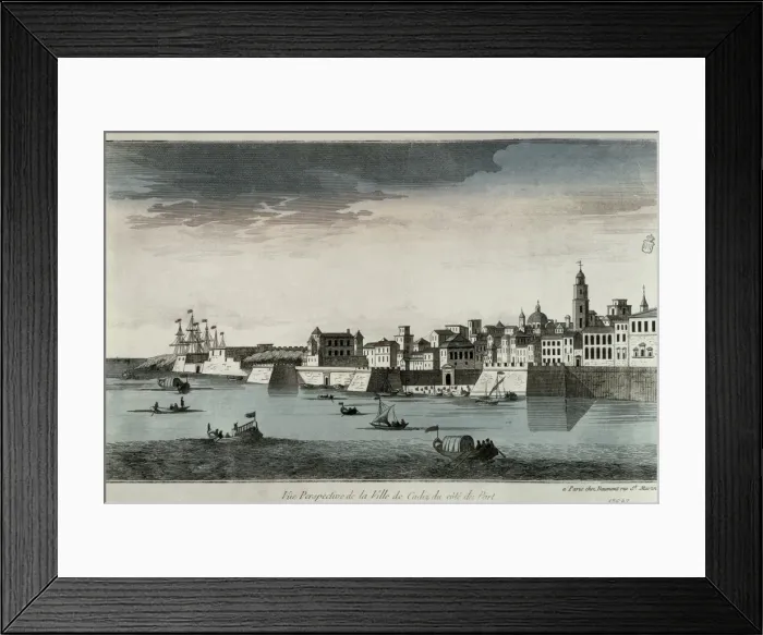 Framed Print : City of Cadiz seen from the harbour. Engraving Framed Print : City of Cadiz seen from the harbour. Engraving