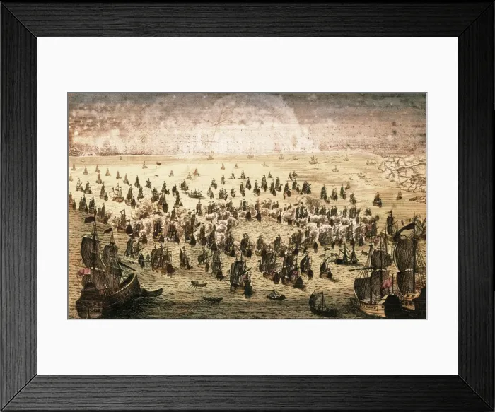 Framed Print : Seven Years War. Naval battle between the French Framed Print : Seven Years War. Naval battle between the French