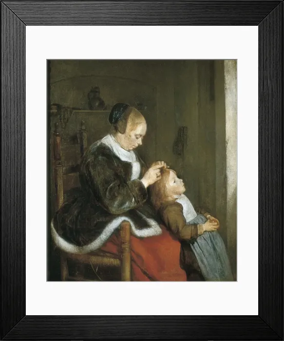 Framed Print : TERBORCH, Gerard (1617-1681). A mother combing Framed Print : TERBORCH, Gerard (1617-1681). A mother combing