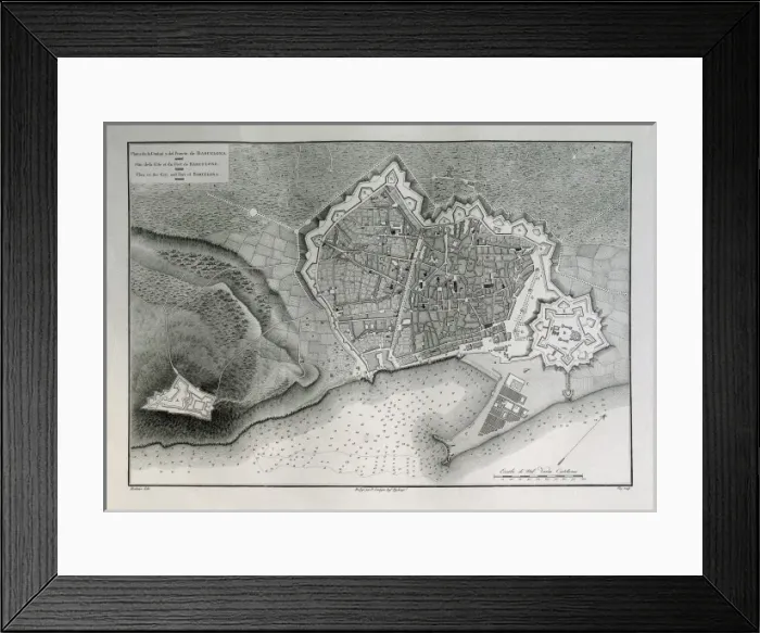 Framed Print : Map of the city and port of Barcelona, by P Framed Print : Map of the city and port of Barcelona, by P