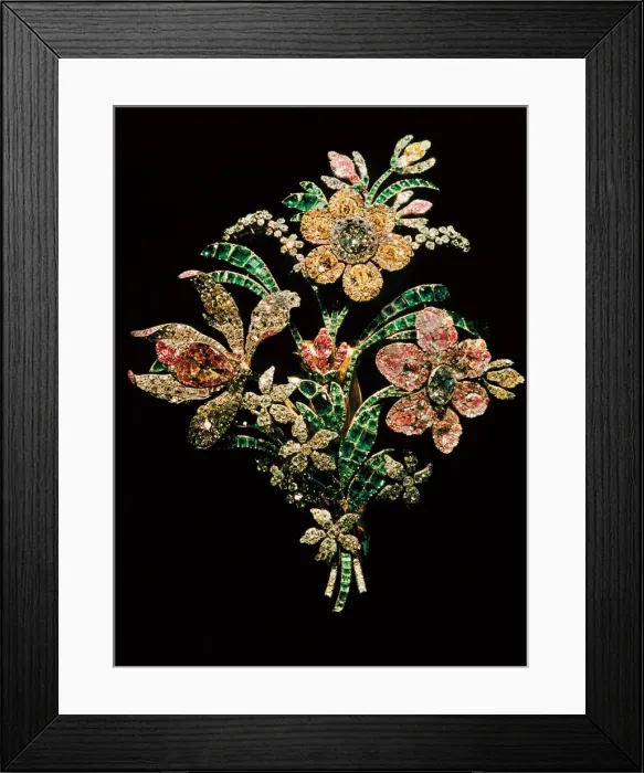 Framed Print : The Great Bouquet, jewel made with diamonds and emeralds set Framed Print : The Great Bouquet, jewel made with diamonds and emeralds set
