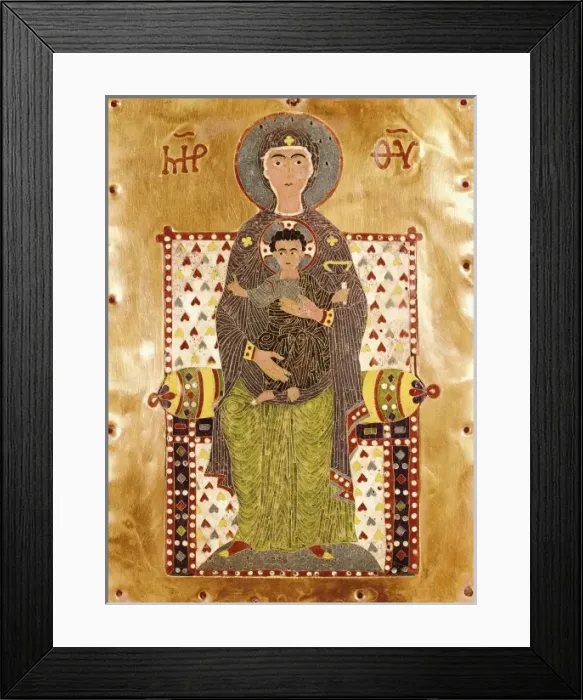 Framed Print : Plaque depicting an enthroned Virgin Mary (Theotocos Framed Print : Plaque depicting an enthroned Virgin Mary (Theotocos