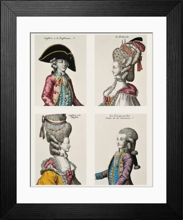 Framed Print : Four wigs: Prussian-style, zodiacal-style, hedgehog-style Framed Print : Four wigs: Prussian-style, zodiacal-style, hedgehog-style