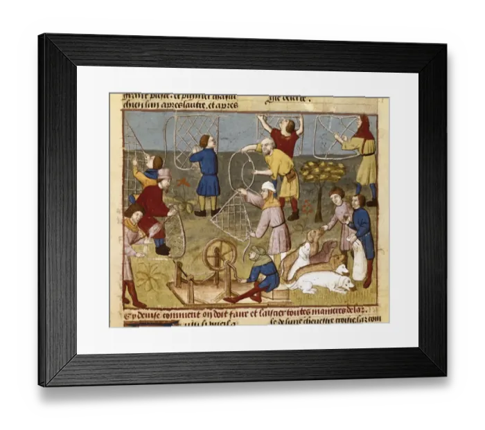 Framed Print : Hunting book (15th c. ). Making traps with ropes Framed Print : Hunting book (15th c. ). Making traps with ropes