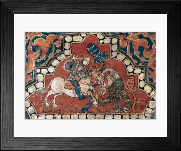 Framed Print : Panelled ceiling detail. The fight between a Framed Print : Panelled ceiling detail. The fight between a
