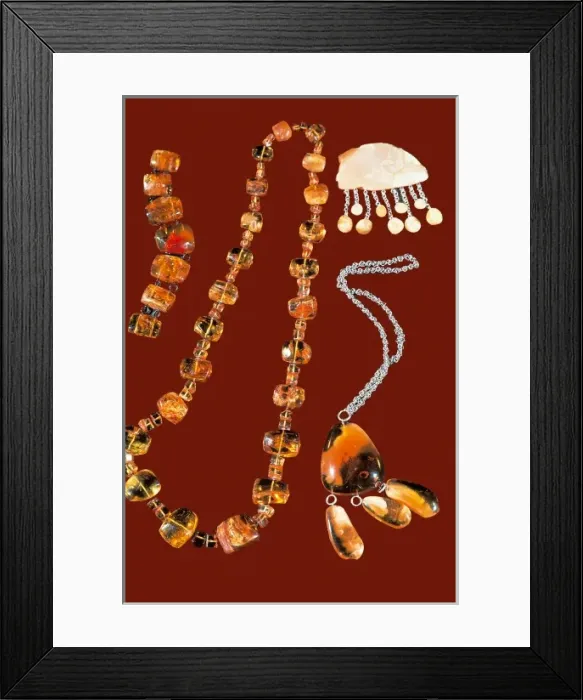Framed Print : LITHUANIA. Amber necklaces and other objects. Jewelry Framed Print : LITHUANIA. Amber necklaces and other objects. Jewelry