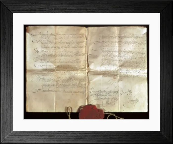 Framed Print : Peace agreement reached between Philip II of Spain and Henry Framed Print : Peace agreement reached between Philip II of Spain and Henry