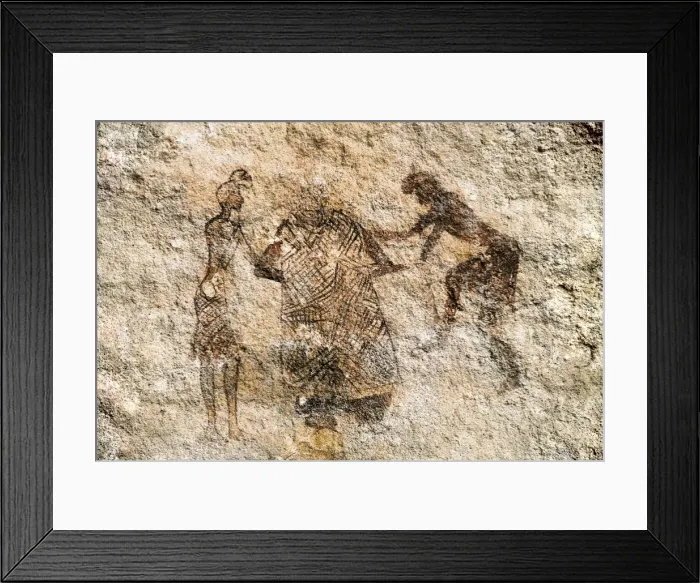 Framed Print : LIBYA. Tadrart Acacus. Anthropomorphic scene. Neolithic art. Cave Framed Print : LIBYA. Tadrart Acacus. Anthropomorphic scene. Neolithic art. Cave