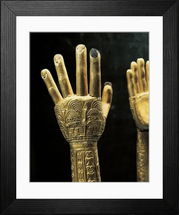 Framed Print : Ceremonial gold hands with embossed decoration Framed Print : Ceremonial gold hands with embossed decoration