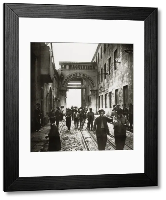 Framed Print : Spain. Barcelona. Metalworkers strike. Workers leaving the workshops of Framed Print : Spain. Barcelona. Metalworkers strike. Workers leaving the workshops of