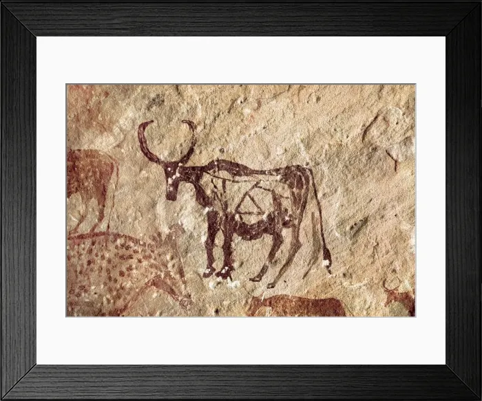 Framed Print : LIBYA. Tadrart Acacus. Cervid figure. Neolithic art. Cave Framed Print : LIBYA. Tadrart Acacus. Cervid figure. Neolithic art. Cave